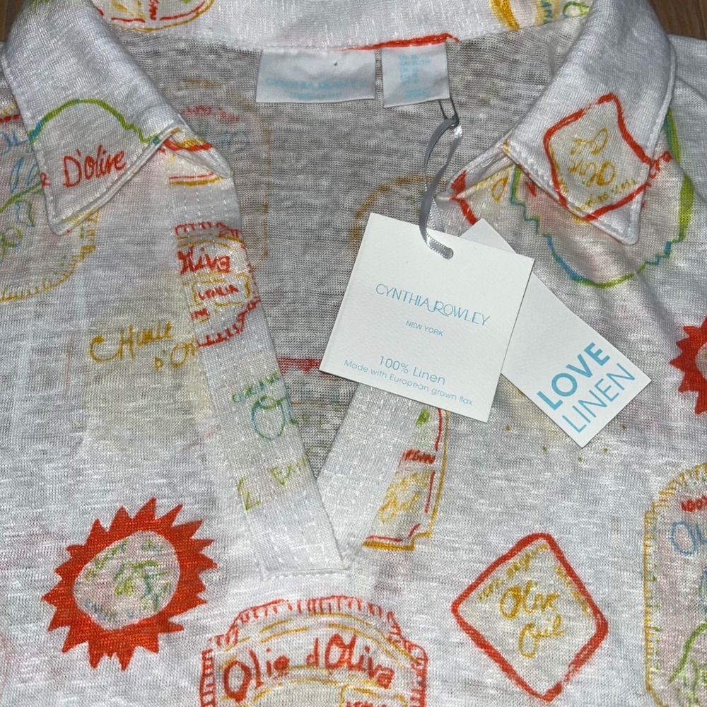 Cynthia Rowley Linen Sleeveless Top Olive Oil Print New with‎ Tags - Picture 3 of 7